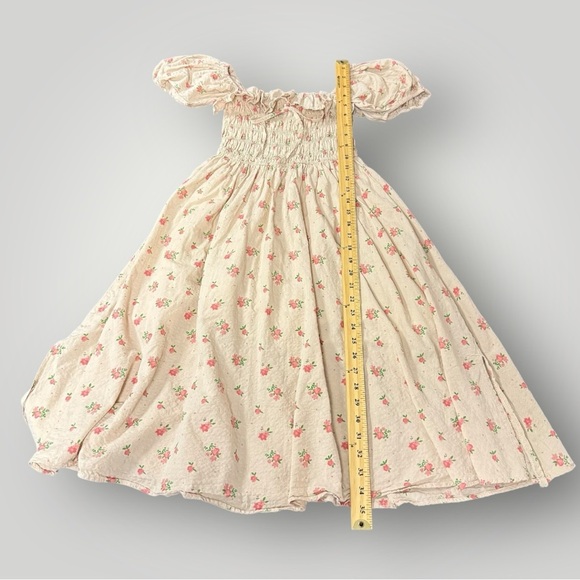 70F/20C Floral Print Puff Sleeves Vintage Cottagecore Ruffles Midi Dress Sz M - Picture 9 of 14